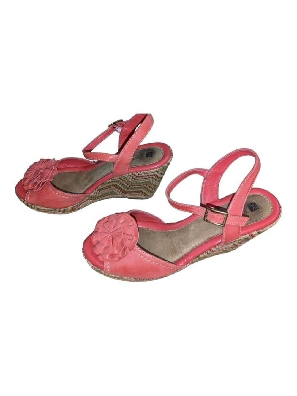 Stone Mountain coral leather 4" espadrilles,size 9.5 Embellished Platform